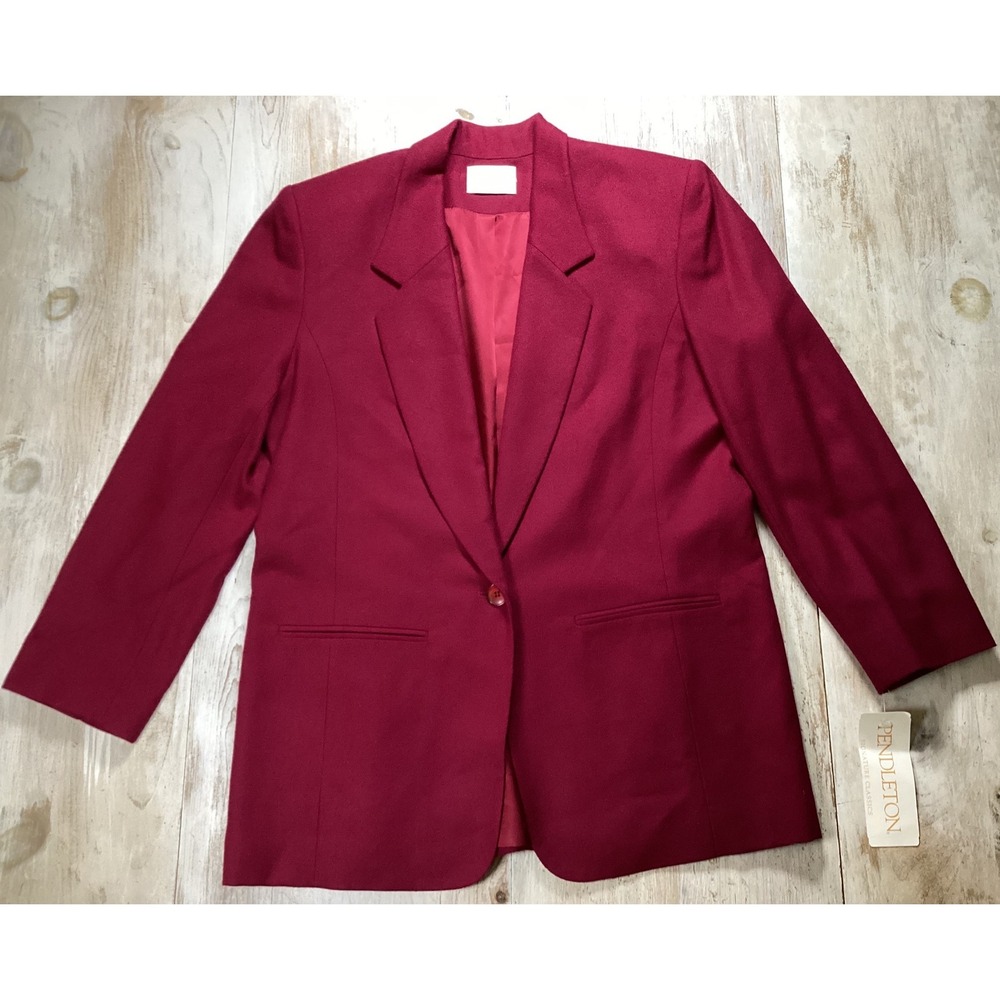 Pendleton Vintage Wool Blazer Burgundy Red Single Button Jacket Size 10 NWT USA